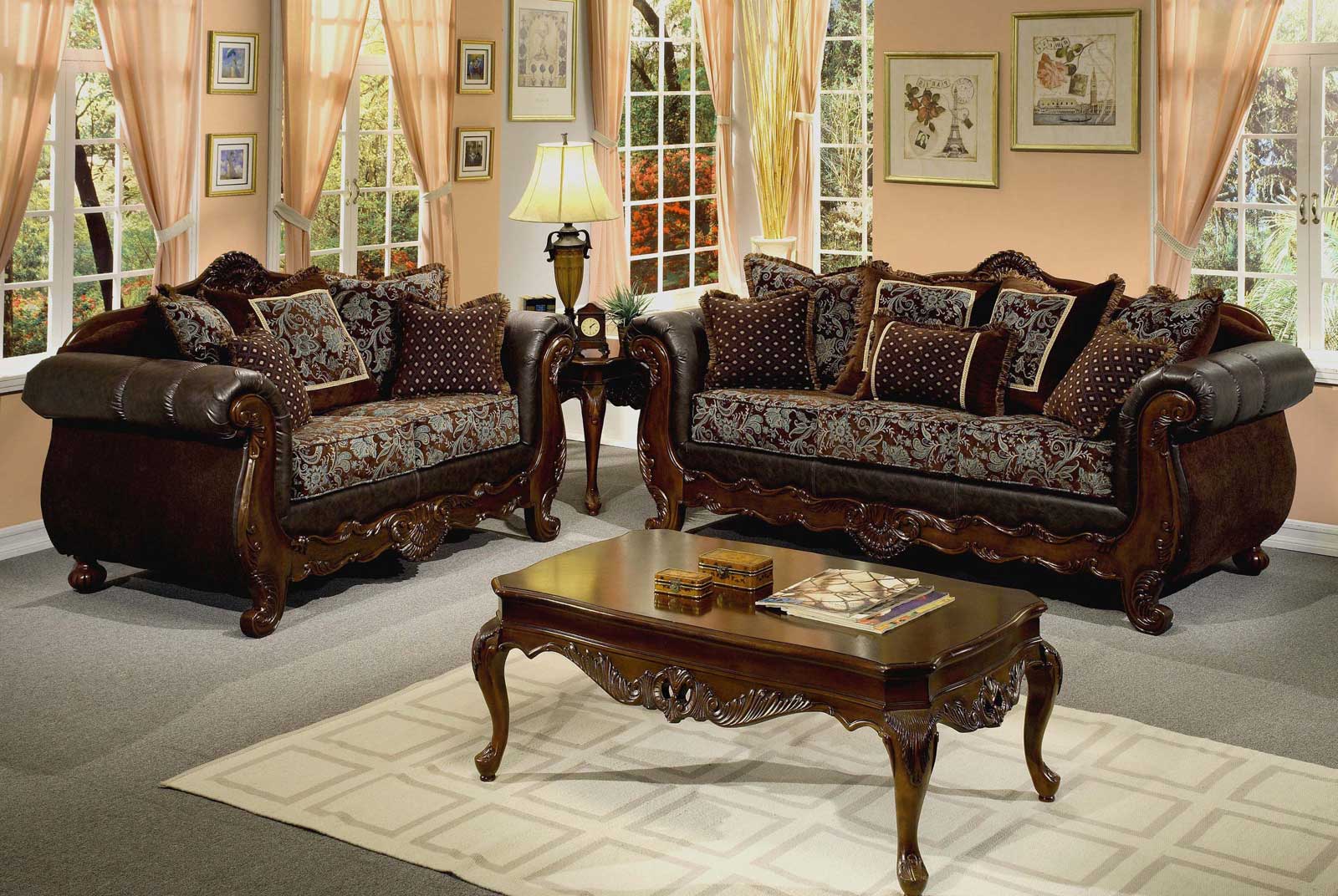Living Room With Astonishing Living Room Furniture Sets With Elegant Dark Brown Sofas Completed By Cushions Also Furnished With Wooden Table On Rug And Table Lamp On Nightstand The Best Living Room Furniture Sets