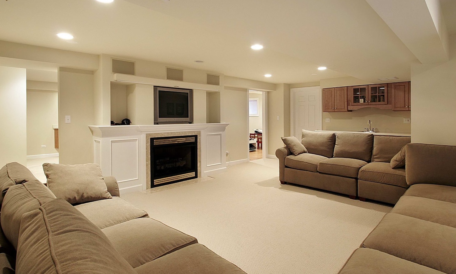 Basement Finishing Home Astonishing Minimalist Basement Finishing Ideas For Home Cinema Room Decorated With Beige Fabric Sofa And White Cabinet In Traditional Design Ideas Basement Basement Finishing Ideas Leading To Stunning Results