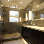 Minimalist Bathroom Bathroom Astonishing Minimalist Bathroom Using Master Bathroom Ideas Installed With Black Vanity Double Sink And Elongated Mirror Plus Clear Glass Shower Bath Completed By Shower Head Bathroom Master Bathroom Ideas: Choosing The Ceramic