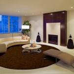 Minimalist Living Round Astonishing Minimalist Living Room In Round Design With White Sofa And Round Table On Dark Brown Circle Living Room Rugs Also Furnished With Gray Sleeper Chair Living Room How To Choose Special Living Room Rugs