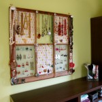 Old Window Jewelry Astonishing Old Window Designed For Jewelry Place With Wooden Board Framed Completed With Hooks And Hangers Placed In Green Wall Decor  Old Windows Ideas To Renew The Appearance Of Your Residence 