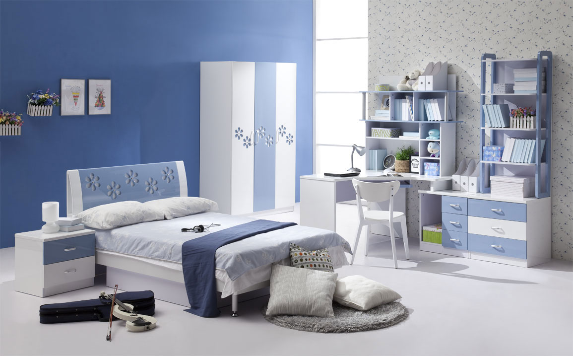 White And Of Astonishing White And Blue Color Of Kids Room Paint Ideas With Medium Bed Plus Nightstand Drawers Furnished With Grey Circle Rug And Completed With Cupboard Combined By Desk Kids Room Colorful And Pattern Kids Room Paint Ideas