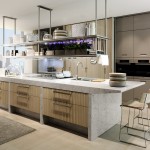 White Kitchen Island Astonishing White Kitchen Design With Island Marble Made Completed With Sink And Range Plus Furnished With High Chairs And Hanging Pot Rack Kitchen Kitchen Designs With Islands: Modern Kitchen Setting