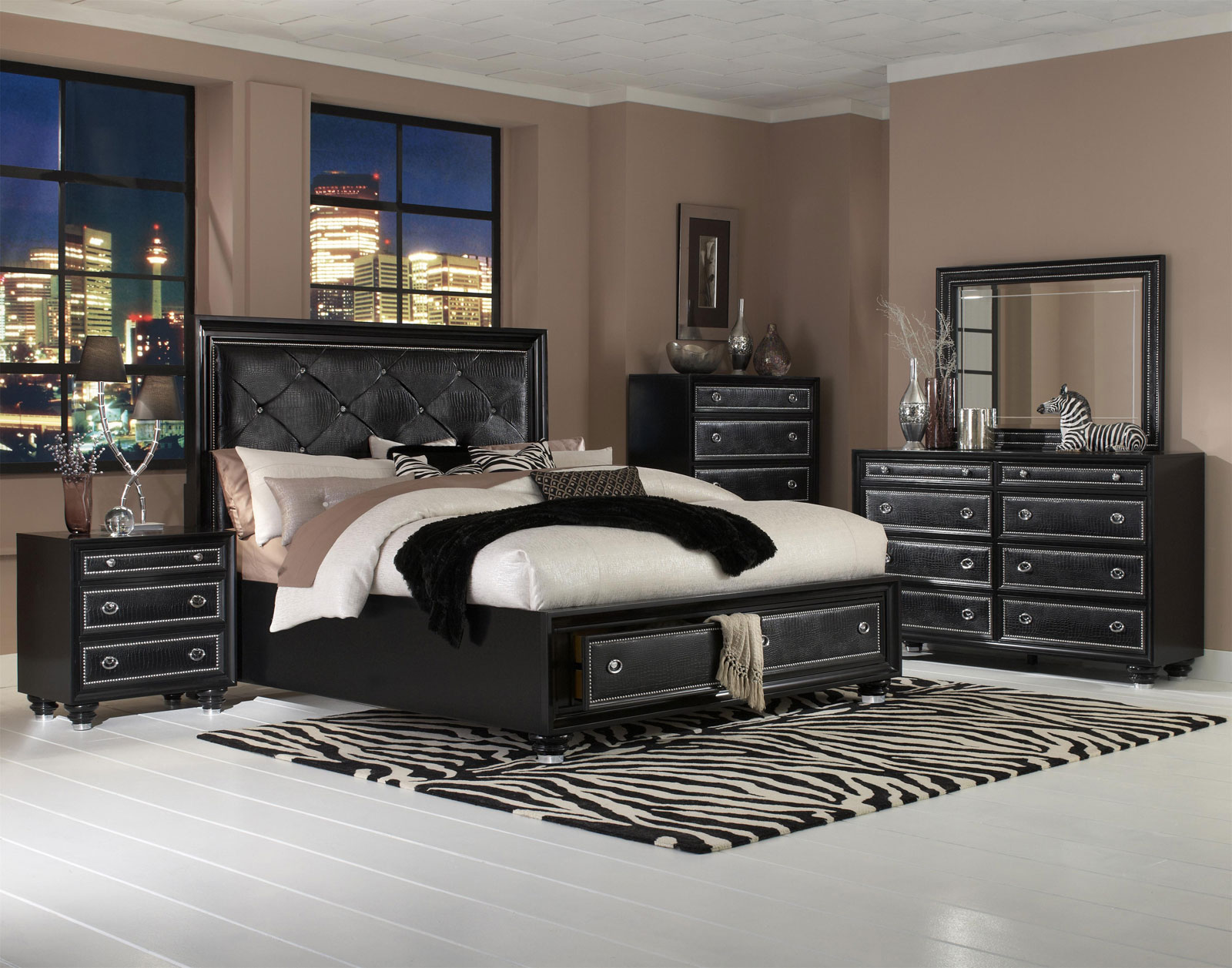 Black Bedroom Modern Astounding Black Bedroom Furniture Of Modern Bedroom With Queen Bed On Platform Drawers Coupled With Nightstand Also Furnished With Drawers And Vanity Completed With Mirror Bedroom Black Bedroom Furniture For The Elegant Sense
