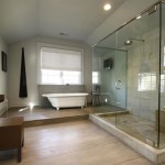 Clear Glass Of Astounding Clear Glass Shower Bath Of Master Bathroom Ideas Completed By Shower Head Also Furnished With White Bathtub And Ghost Vanity Table Bathroom Master Bathroom Ideas: Choosing The Ceramic
