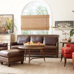 Leather Living And Astounding Leather Living Room Chair And Sofa In Dark Brown Color Furnished With Round Table On Rug And Completed With Ottoman Plus Red Tufted Chair Living Room Perfect Living Room Chair Design