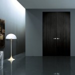 Modern Entrance Ceramics Astounding Modern Entrance Applying Sleek Ceramics Flooring Furnished With Black Interior Doors And Completed With Pedestal Flooring Stand Lighting In Mushroom Design Interior Design Black Interior Doors And Its Elegant Appearance