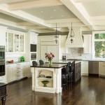 White Furnitures Wooden Astounding White Furniture Matched With Wooden Flooring Kitchen Completed With Kitchen Island Ideas With Black Chairs And Furnished With Pendant Lamps Kitchen Get The Beautiful Kitchen Island Ideas