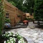 Container Garden Stone Attractive Container Garden Or Gray Stone Paver And Tall Wood Fence Design In Contemporary Backyard Patio Idea Backyard  Decorating Backyard Patio Ideas For Lovely Family And Enhancing Your House Design 