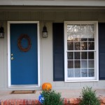 Blue Front Applying Awesome Blue Front Door Ideas Applying Knob In Golden Color Completed With Door Decor And Furnished With Wall Lantern Lamps And Doormat Exterior Front Door Ideas: The “Face” Of The House
