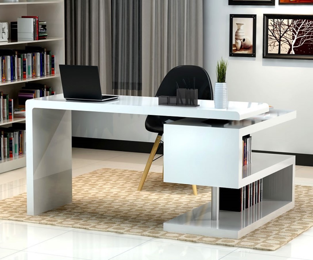 Brown Chevron Pattern Awesome Brown Chevron Area Rug Pattern Paired With Black Chair Also Modern White Office Desk Plus Side Storage Set Office Elegant Office Room With Modern Office Desk