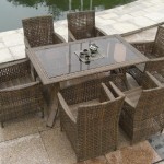 Brown Stoned Tile Awesome Brown Stoned Deck Floor Tile Paired With Rattan Dining Chairs Around Rectangular Glass Table Set Near Pool Dining Room Cozy Rattan Dining Chairs For Classic Dining Room