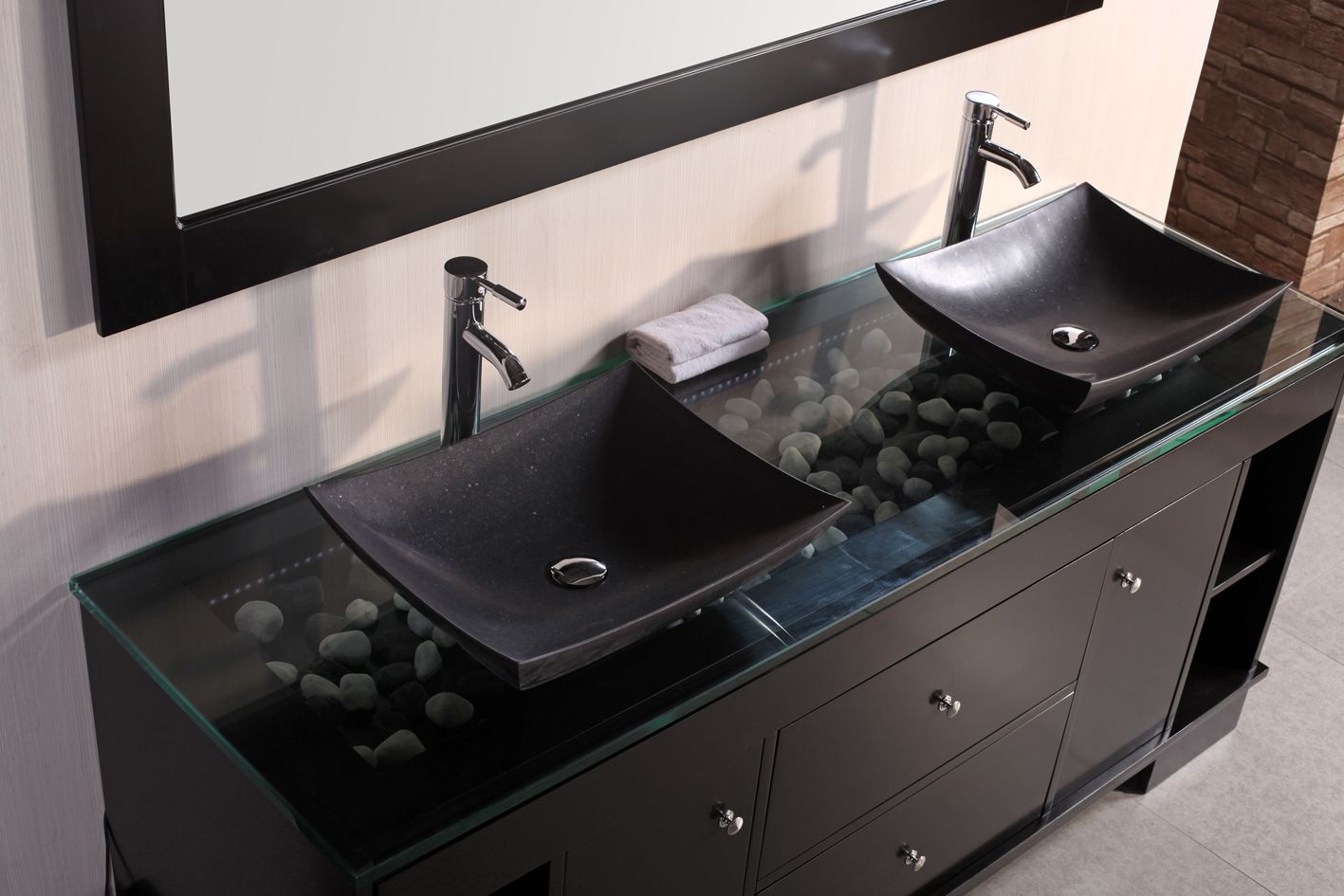Gothic Double Design Awesome Gothic Double Sink Vanity Design With Glass Countertop Ideas For Your Bathroom Furniture Schemes Bathroom Double Sink Vanity Application For Spacious Bathroom Design