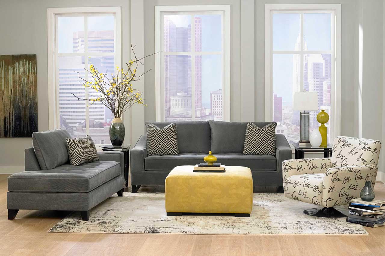 Gray Living Furniture Awesome Gray Living Room Contemporary Furniture Sets With Brown Velvet Tufted Sofa And Yellow Upholstered Table On White Living Rugs In Gray Living Room Design Ideas Living Room Gray Living Room For Minimalist Concept