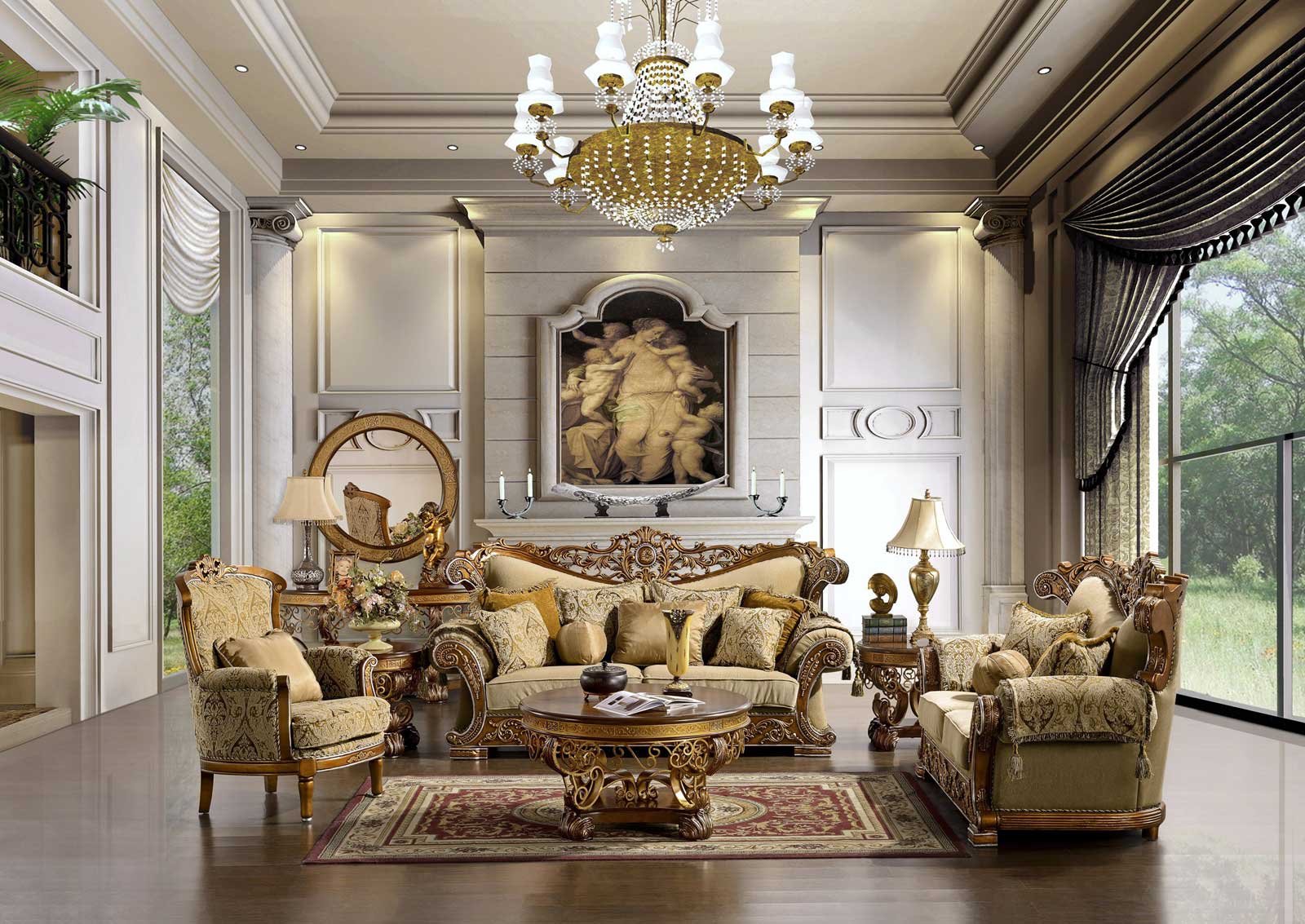 Greece Living With Awesome Greece Living Room Design With Antique Sofas And Living Room Chair Completed With Round Table On Rug And Furnished With Chandelier Lighting Living Room Perfect Living Room Chair Design