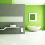 Light Green Bathroom Awesome Light Green Color Of Bathroom Paint Ideas With Grey Middle Wall Installed With Cabinet Completed With Elongated Mirror And White Vessel Sink And Furnished With Bowl Bathtub The Great Advantages Of Bathroom Paint Ideas