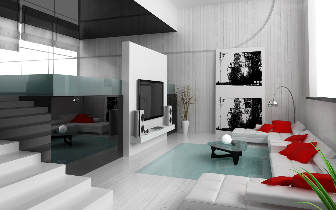Modern Family Interior Awesome Modern Family Room With Interior Design Styles Completed With White Sectional Sofa Matched With Red Sofa Pillows Furnished With Triangle Glass Table Interior Design Composing The Classic Or Modern Interior Design Styles