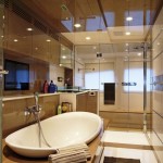 Modern Master With Awesome Modern Master Bathroom Ideas With White Bathtub Applying Handle Shower Furnished With Wall Flat Screen TV And Completed With Clear Glass Shower Room Bathroom Master Bathroom Ideas: Choosing The Ceramic