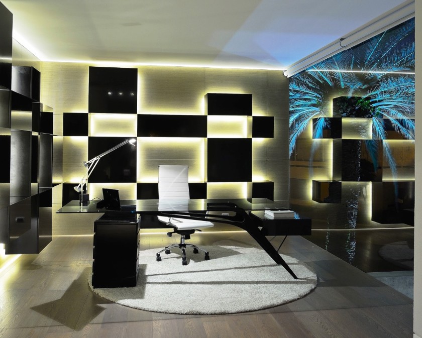 Modular Wall Office Awesome Modular Wall With Lighting Office Decorating Idea And Round Shag Rug Feat Unusual Black Design Office  Home Office Decorating Ideas Combining Casualness And Elegance 