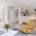 Scandinavian Inspired Idea Awesome Scandinavian Inspired Apartment Decorating Idea With Hanging Wall Bookshelf Also Trendy Yellow Living Room Chair Apartment Fabulous Apartment Decorating Ideas