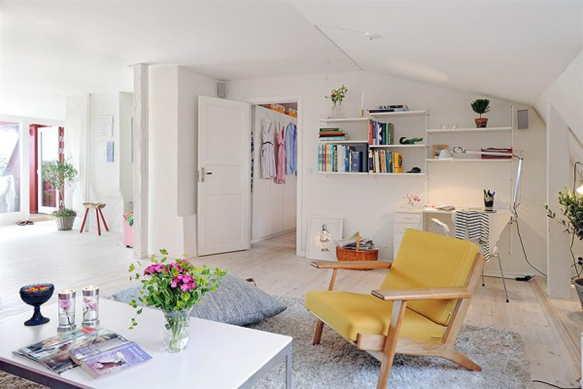 Scandinavian Inspired Idea Awesome Scandinavian Inspired Apartment Decorating Idea With Hanging Wall Bookshelf Also Trendy Yellow Living Room Chair Apartment Fabulous Apartment Decorating Ideas