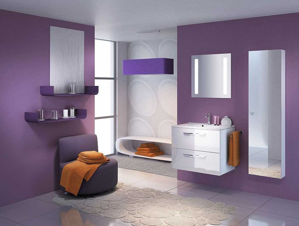 Well Purple With Awesome Well Purple Bathroom Remodel With Small Round Sofa Bathroom Furniture Plus Small White Chest Of Drawer Bathroom Remodel And Beautiful Rectangular Bathroom Mirror Design Ideas Bathroom The Most Effective Bathroom Remodel: Toilet And Floor