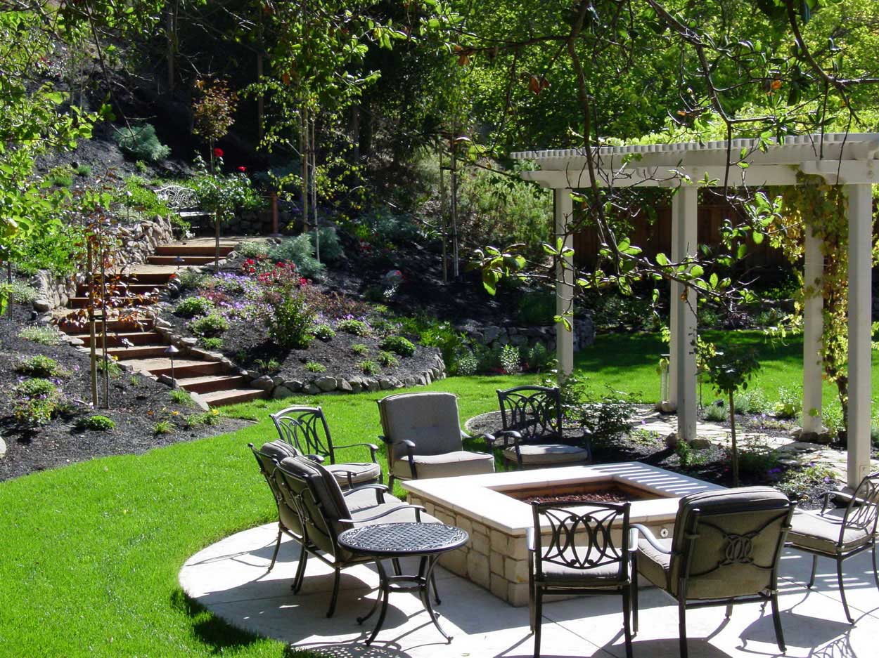 Landscape Design Traditional Backyard Landscape Design Decorated With Traditional Outdoor Furniture Combined With Stone Fireplace And Green Garden Outdoor Backyard Landscape Design To Make The Most Of Your Space