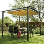Landscaping Idea Black Backyard Landscaping Idea With Cool Black Pergola Cover And Comfortable Outdoor Dining Set Plus Lawn Outdoor  Backyard Landscaping Ideas For Naturalistic Nuance 