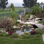 Landscaping With Idea Backyard Landscaping With Small Pond Idea Feat Stone Bridge Design Also Cozy Chairs Plus Fire Pit Backyard  Natural Backyard Landscaping Design 