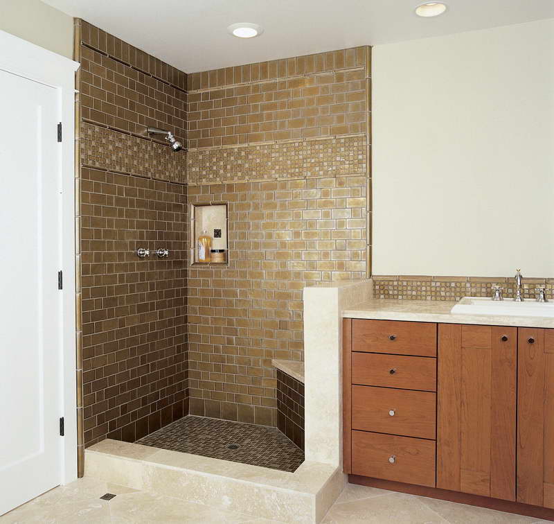 Design Focus Brick Bathroom Design Focus On Awesome Brick And Mosaic Shower Tile Idea Feat Great Wooden Vanity Cabinets Bathroom  Elegant Bathroom With Shower Tiles 