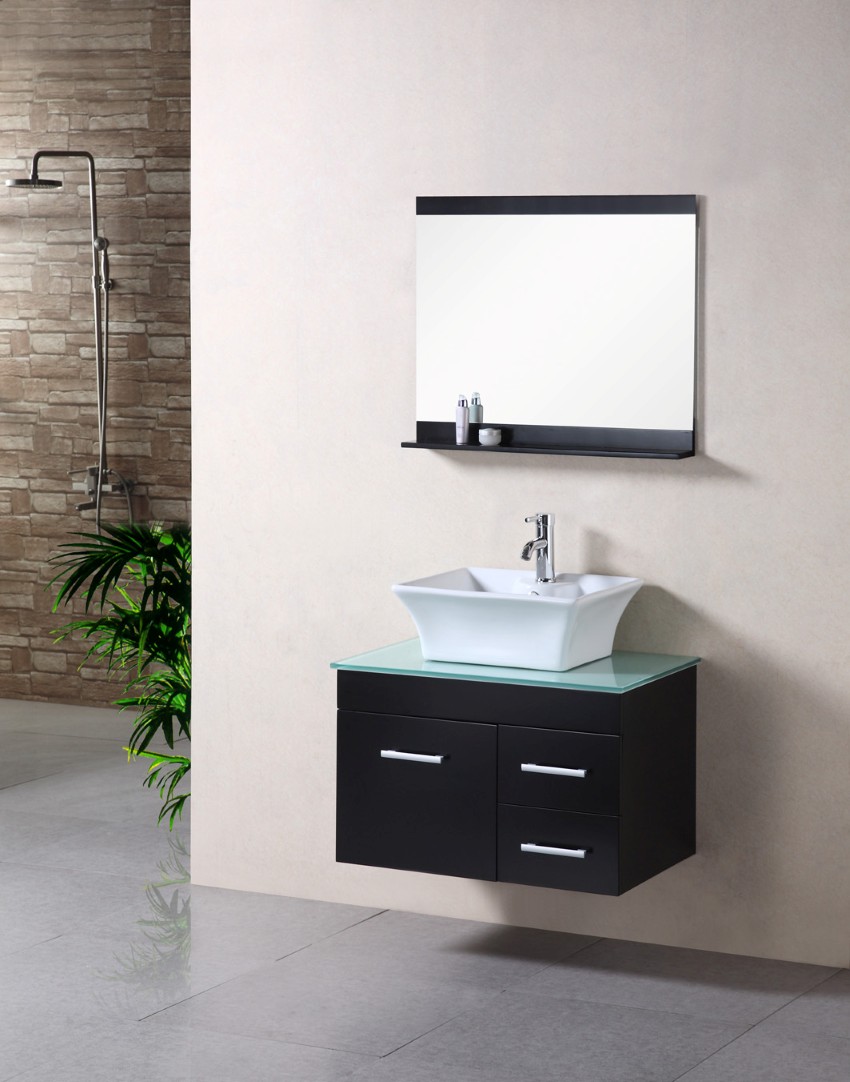 Design Idea Door Bathroom Design Idea Focus On Door Less Shower And Awesome Vessel Sink Vanity Plus Modern Wall Mirror With Shelf Bathroom  Turning Stylish With Vessel Sink Vanity In Your Bathroom 