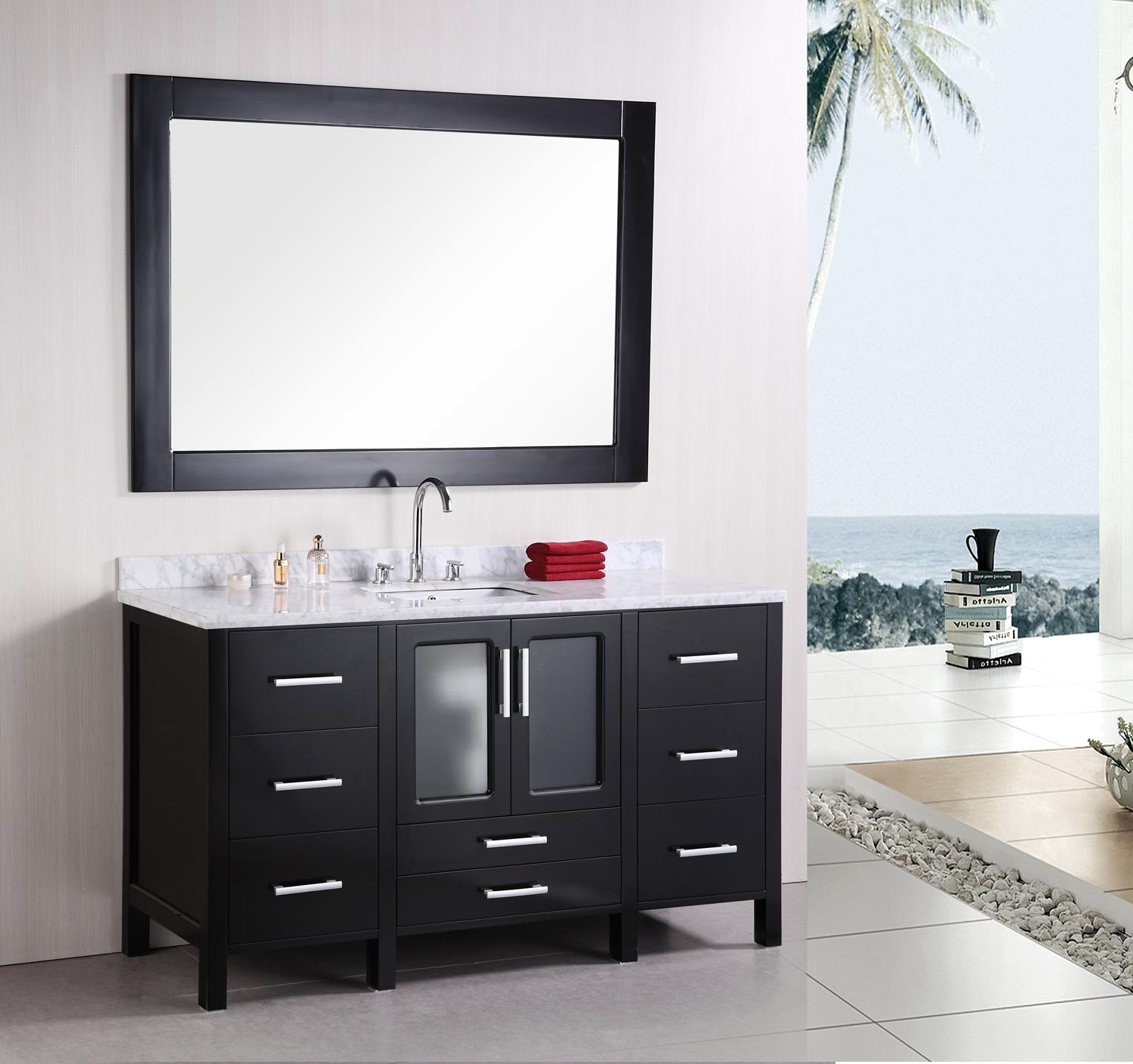 Design With White Bathroom Design With Marble Floor White Painted Walls Built In Washbasins Black Cabinet And Big Vanity Mirror Bathroom Stunning Bathroom Vanity Mirrors For Elegant Homes