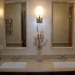 Design With Vanity Bathroom Design With Two Bathroom Vanity Mirrors Three Lights Built In Washbasins Bathroom Cabinet With Beige Marble Countertop Bathroom Stunning Bathroom Vanity Mirrors For Elegant Homes