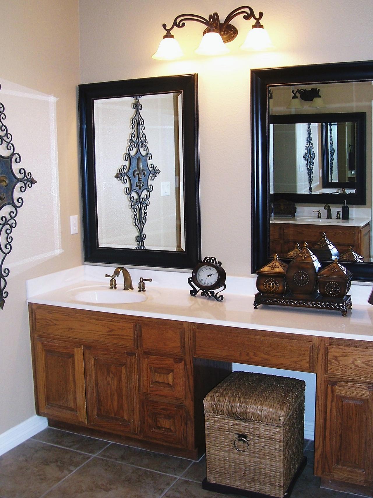 Design With Framed Bathroom Design With Two Black Framed Bathroom Vanity Mirrors Marble Floor And Built In Washbasins Wooden Cabinets Bathroom Stunning Bathroom Vanity Mirrors For Elegant Homes