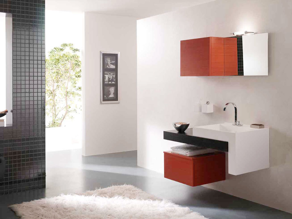 Focus On Floating Bathroom Focus On Awesome Little Floating Vanity And Plush Area Rug Design Also Black Painted Floor Idea Bathroom  Taking An Inspiration From Small Space For Splendid Floating Bathroom Vanity 