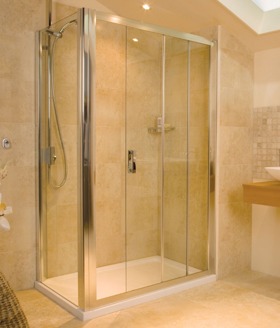 Focus On Shower Bathroom Focus On Stylish Sliding Shower Door Design Feat Beige Floor To Wall Tile Idea Plus Recessed Lighting Bathroom  Sliding Door Model For Exclusive Shower Time 