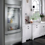 Door Refrigerator Kitchen Beautiful Glass Door Refrigerator For A Kitchen Design With Wooden Floor White Kitchen Cabinets And White Marble Kitchen Countertop Decoration Stylish Glass Door Fridge To See What Is Inside