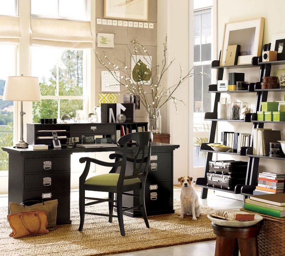 Leaning Bookshelf Writing Beautiful Leaning Bookshelf Plus Black Writing Desk With Double File Cabinets Feat Contemporary Home Office Decor Office  Nurturing Work Passion Through Dashing Home Office Decor 