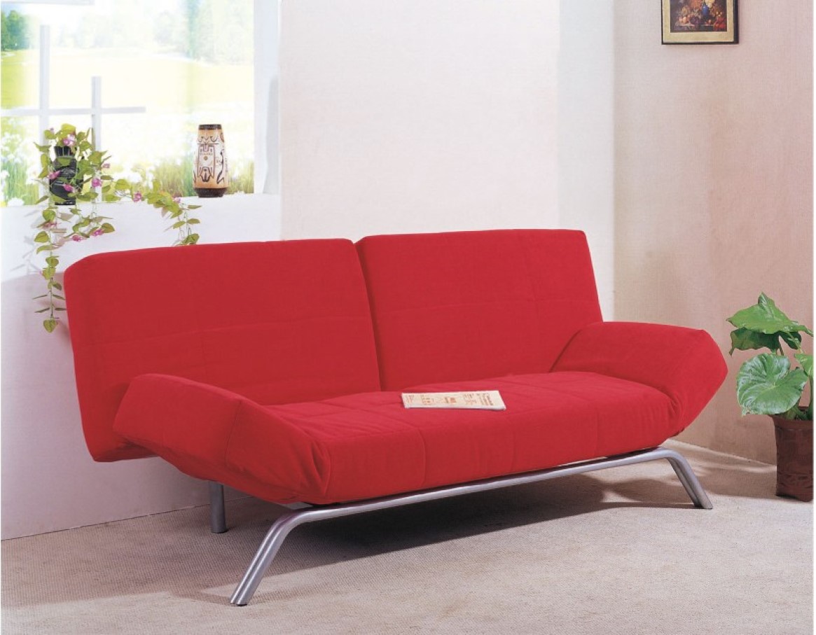Modern Red With Beautiful Modern Red Sofa Bed With Metal Frame Design Feat Ivy Plant Window Decorating Idea Living Room Convertible Living Room With Modern Sofa Beds