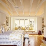 Rustic Bedroom White Beautiful Rustic Bedroom With Exposed White Beam And Hanging Ceiling Fan Feat Comfy Bay Window Seating Bedroom Rustic Bedroom Ideas With Delightful Interiors And Furniture