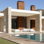 Stone Exterior And Beautiful Stone Exterior Wall Idea And White Deck Furniture Set Feat Modern Pool House Design Pool  Pool House Designs Present Fantastic Designs 