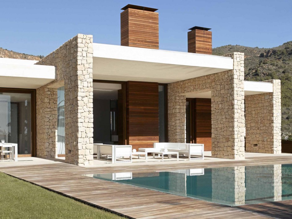 Stone Exterior And Beautiful Stone Exterior Wall Idea And White Deck Furniture Set Feat Modern Pool House Design Pool  Pool House Designs Present Fantastic Designs 