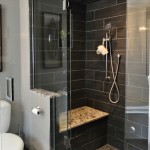 In Cubical With Bench In Cubical Shower Designed With Black Tile Floor Also Glass Door Equipped With Rain Showerhead  Bathroom  Attractive And Safe Floor Tiles For Shower 