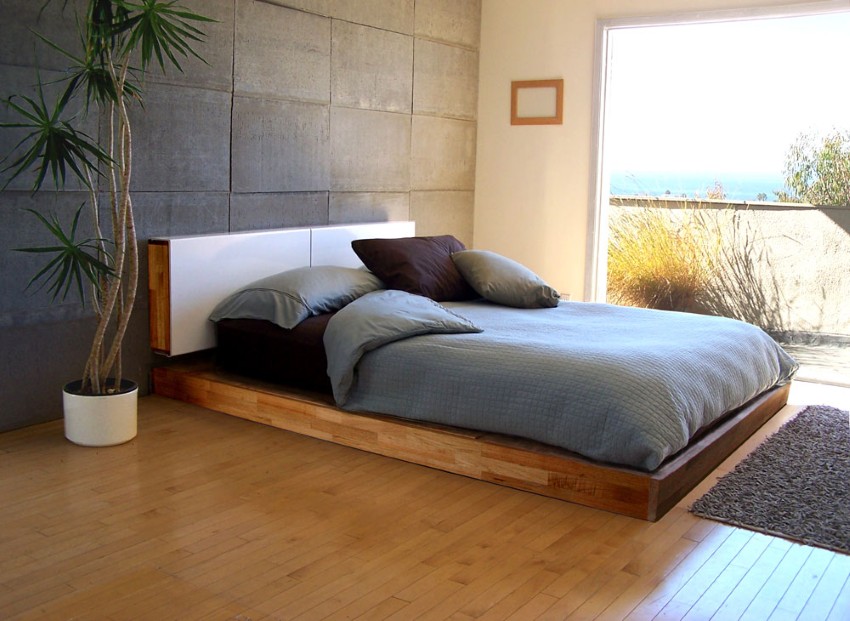 Light Wood Plus Best Light Wood Bedroom Floor Plus Potted Plant Decoration Feat Modern Platform Bed Design And Gray Shag Rug Bedroom  Truly Amazing And Awesome Modern Platform Bed Designs 