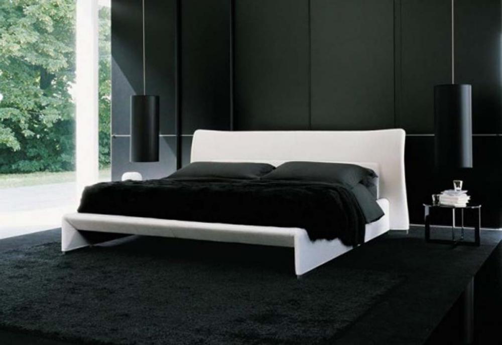 And White Funky Black And White Bedroom Present Funky Low Ceiling Lights Design Also Large Shag Rug Plus Unique Bed Frame Idea Bedroom  Applying Black And White Bedroom Ideas 