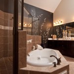Bronze Bathroom In Breathtaking Bronze Bathroom Lighting Fixtures In Modern Bathroom Completed With Dark Brown Vanity Double Sink Coupled By Elongated Mirror And Furnished With White Bathtub Bathroom The Greatnesses Of Bathroom Lighting Fixtures