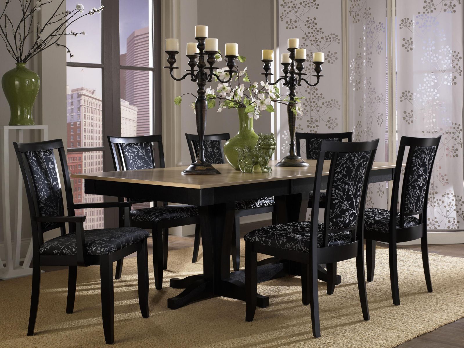 Contemporary Dining With Breathtaking Contemporary Dining Room Sets With Black Chairs On Rug Coupled With Table And Furnished By Candle Holders Completed With Green Vase Flowers Dining Room The Design Contemporary Dining Room Sets