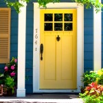 Blue House Paired Bright Blue House Wall Painting Paired With Yellow Front Door Color Between French Windows Plus Succulent Planters For Porch Decoration Decoration  Colorful Front Door Colors 