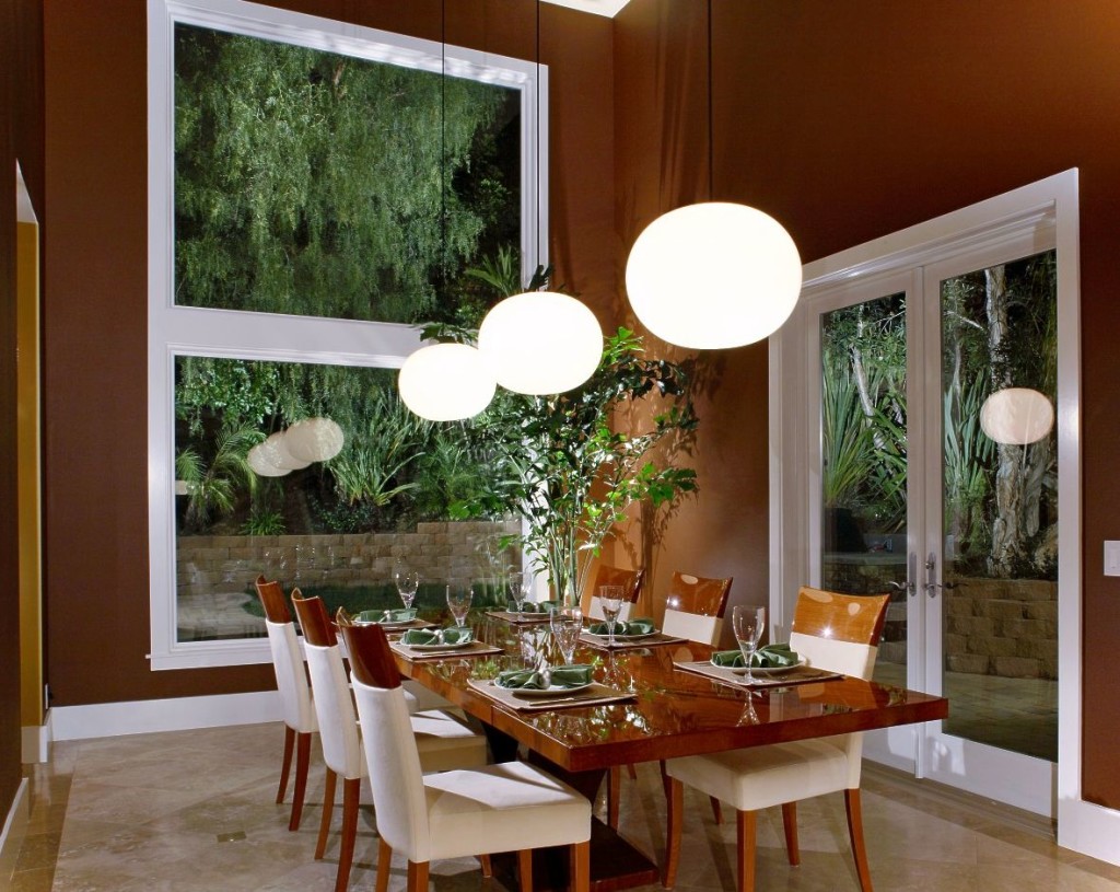 Contemporary Dining Clear Captivating Contemporary Dining Room Applying Clear Glass Windows Completed By Brown Table And White Chairs And Furnished With Dining Room Lighting Dining Room Choosing Well Matched Modern Dining Room Lighting And Elegant Outlook