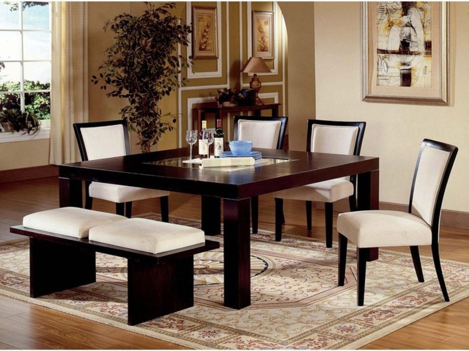 Contemporary Dining Applying Captivating Contemporary Dining Room Sets Applying White And Black Furniture Color Of Chairs Also Bench And Table On Rug And Furnished With Beverages Dining Room The Design Contemporary Dining Room Sets
